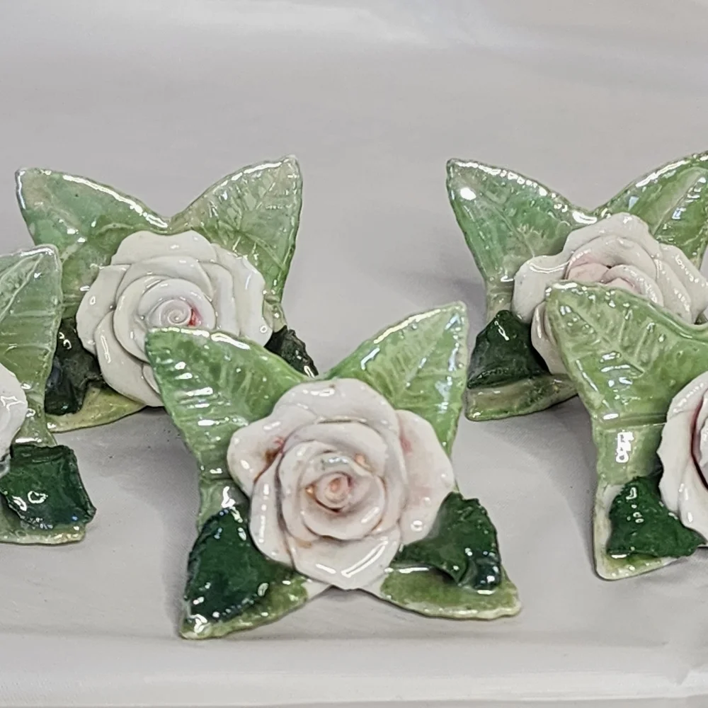 Elfinware Place Card Holders Ceramic Light Pink Rose Germany Set of 5 Vintage